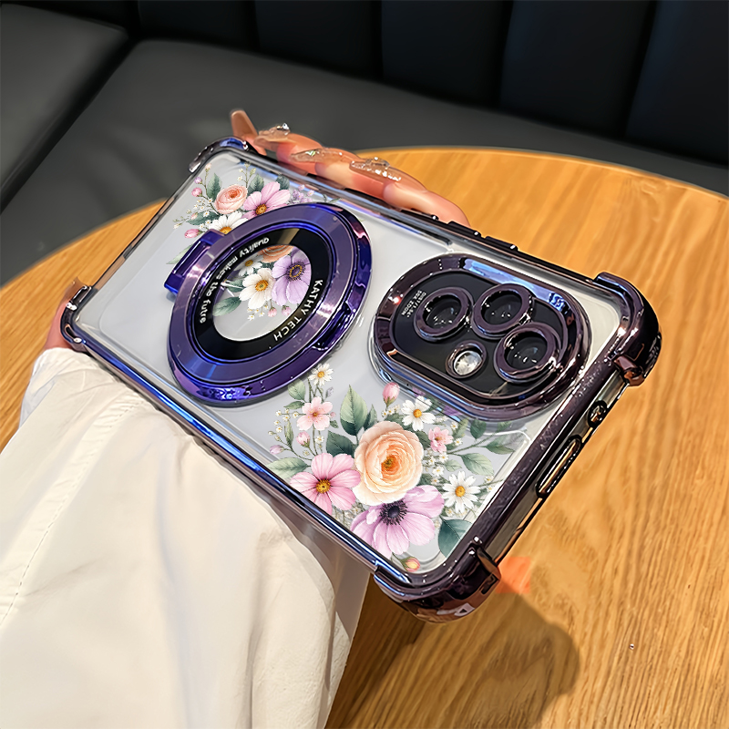 Oppo Reno 12 - 핑크색 작은 꽃무늬 휴대폰 케이스, OPPO